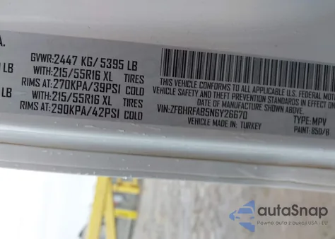 2022 Ram Promaster City Cargo Van z USA, uszkodzony, nr VIN ZFBHRFAB5N6Y26670